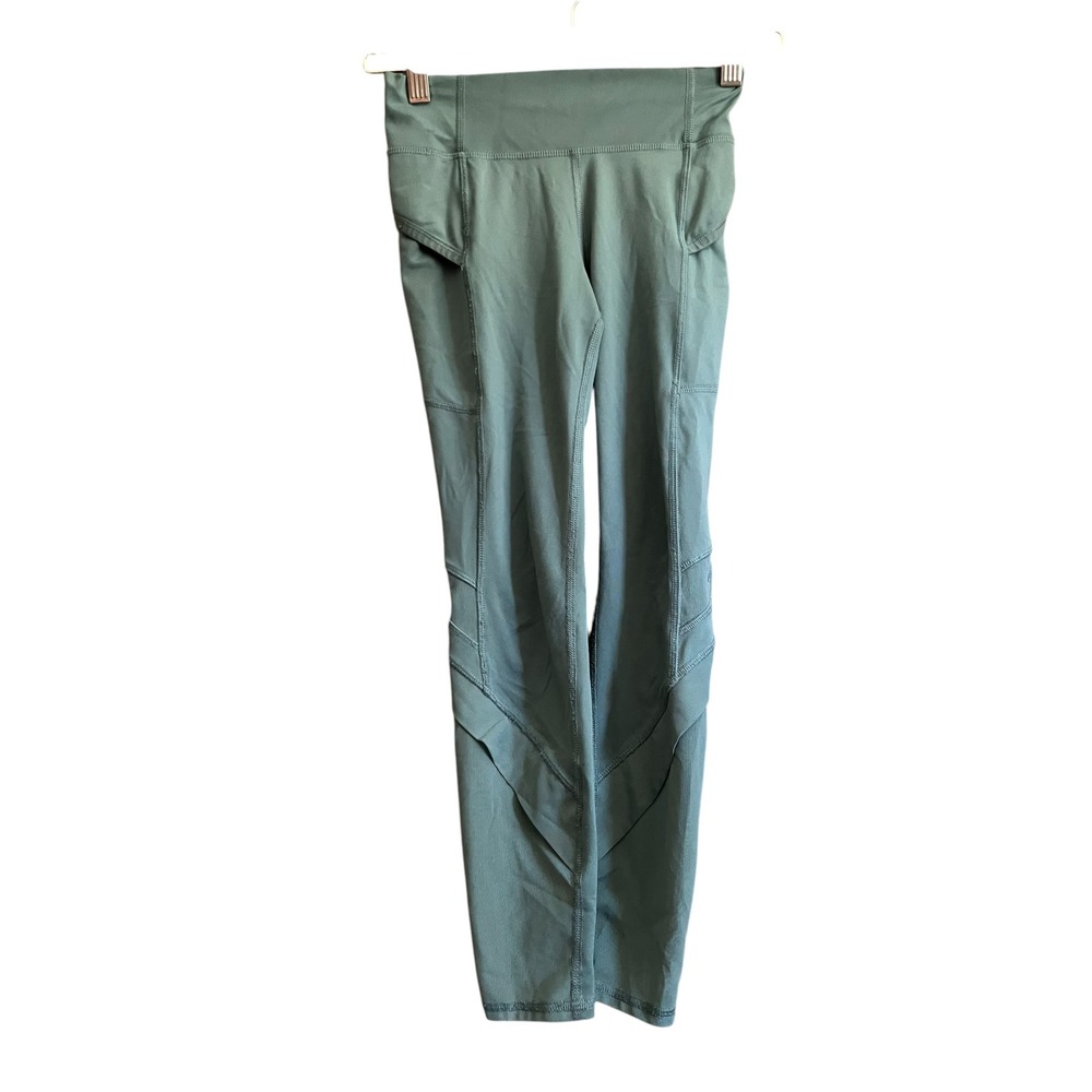 All in Motion Leggings Girls M 7/8 Green Mesh Pockets High Rise